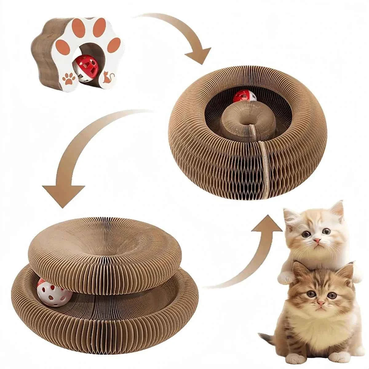 Multi-Level Foldable Cat Scratcher with Bell & Catnip