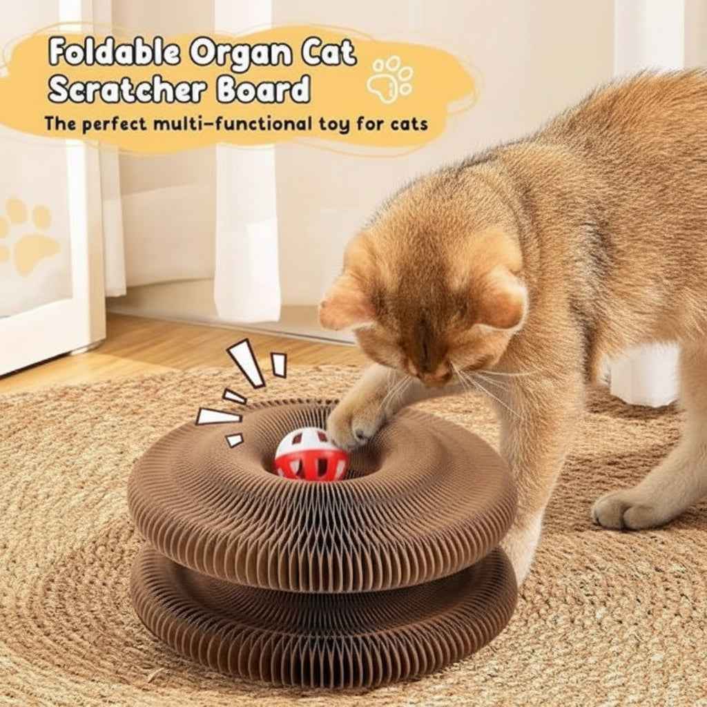 Multi-Level Foldable Cat Scratcher with Bell & Catnip