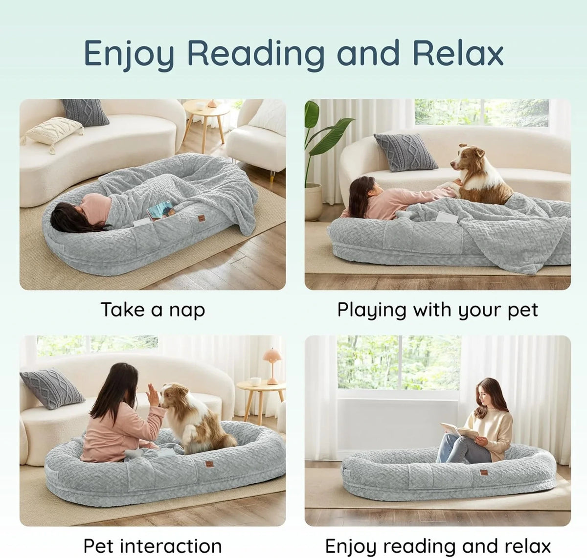 Oversized dog bed with soft fabric, designed for large pets.