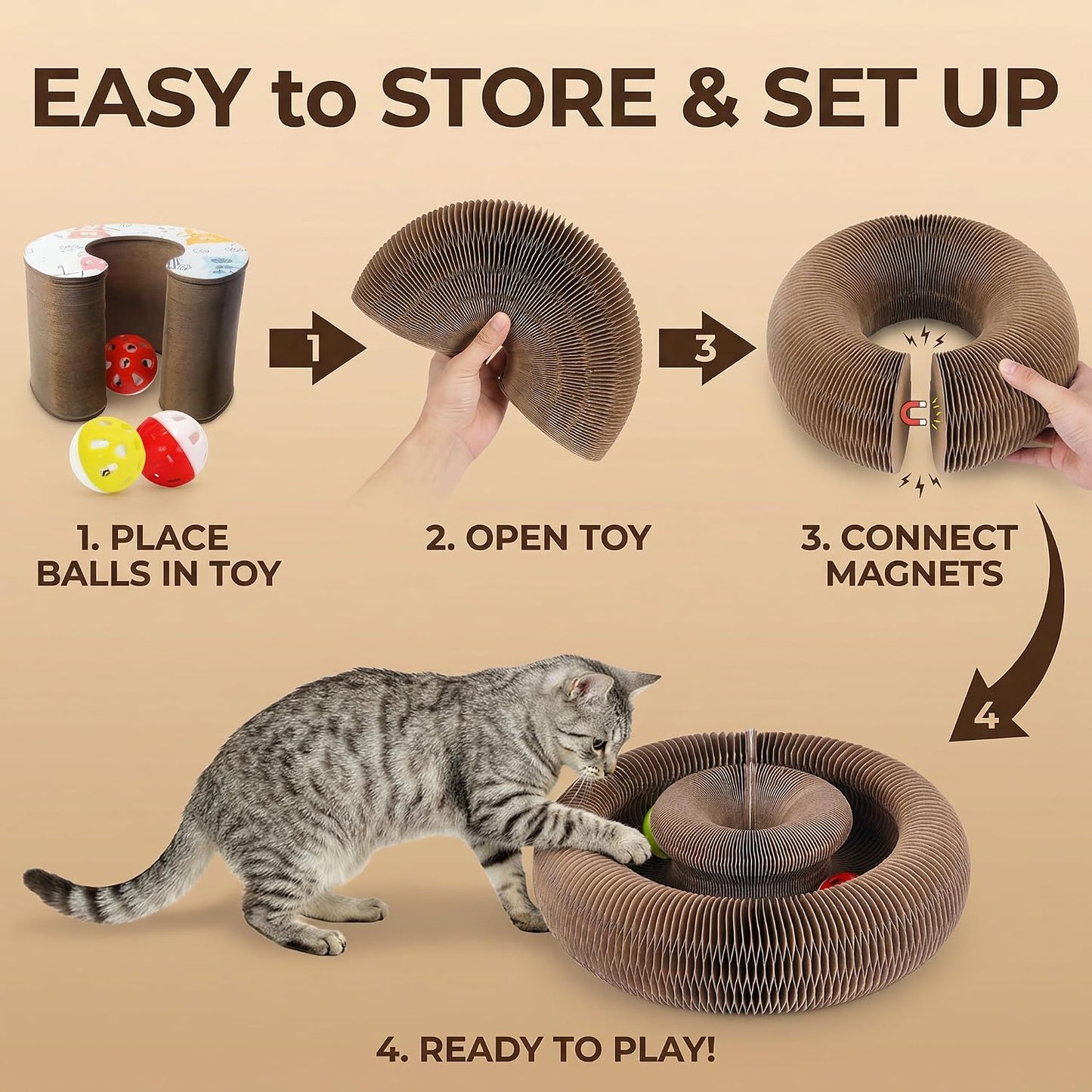 Multi-Level Foldable Cat Scratcher with Bell & Catnip