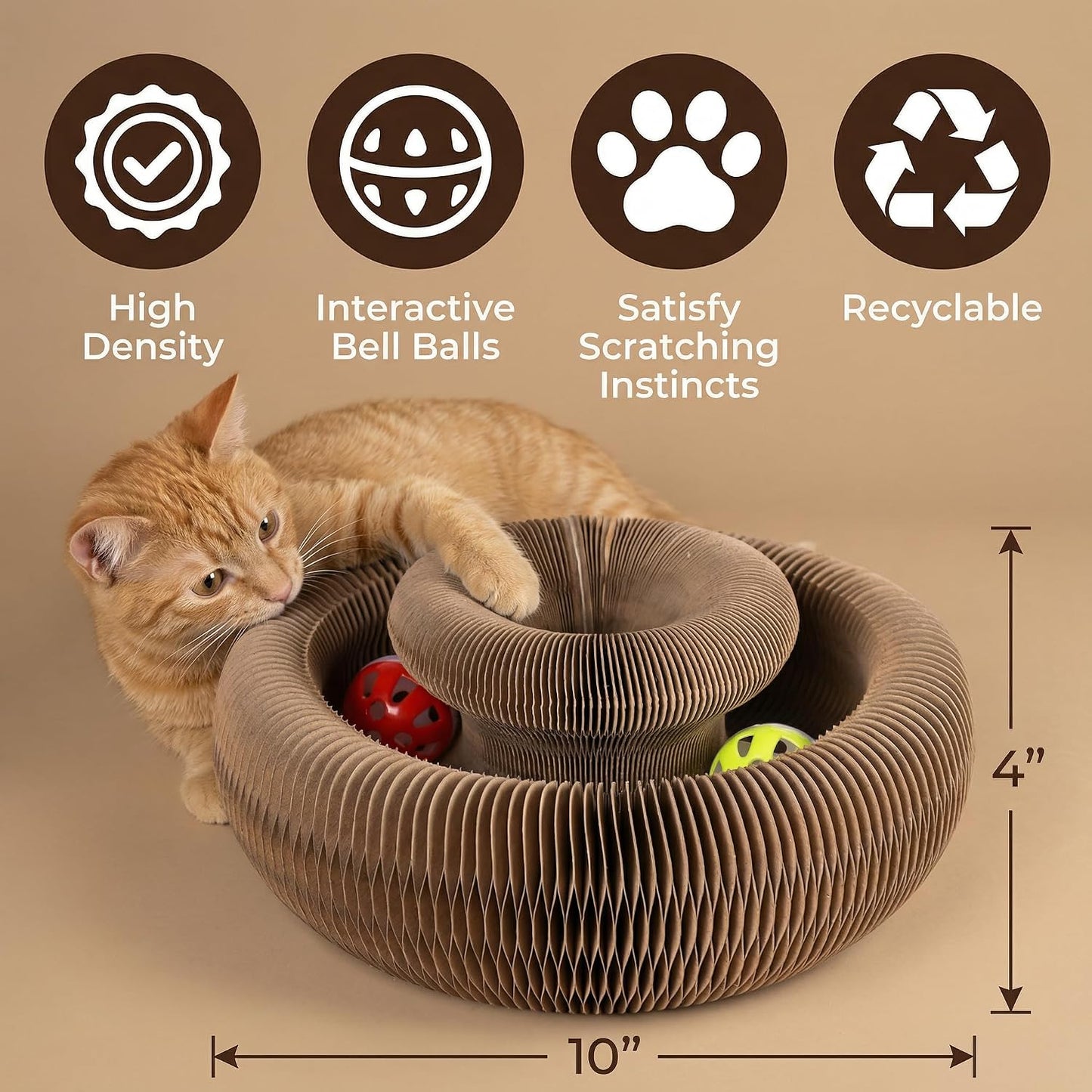 Multi-Level Foldable Cat Scratcher with Bell & Catnip