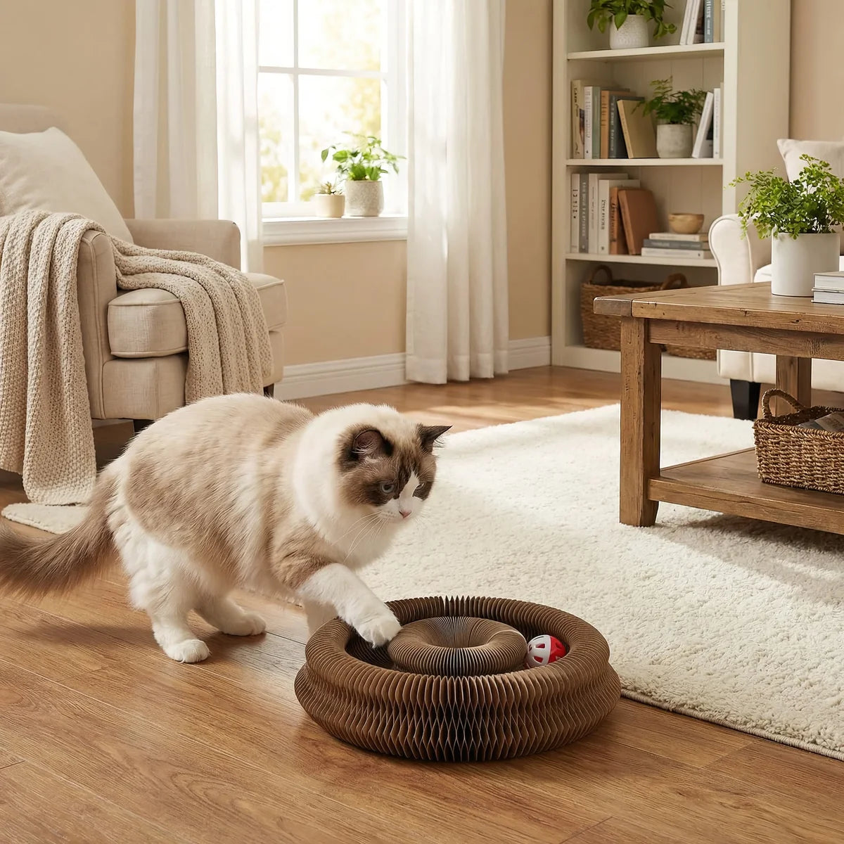 Multi-Level Foldable Cat Scratcher with Bell & Catnip