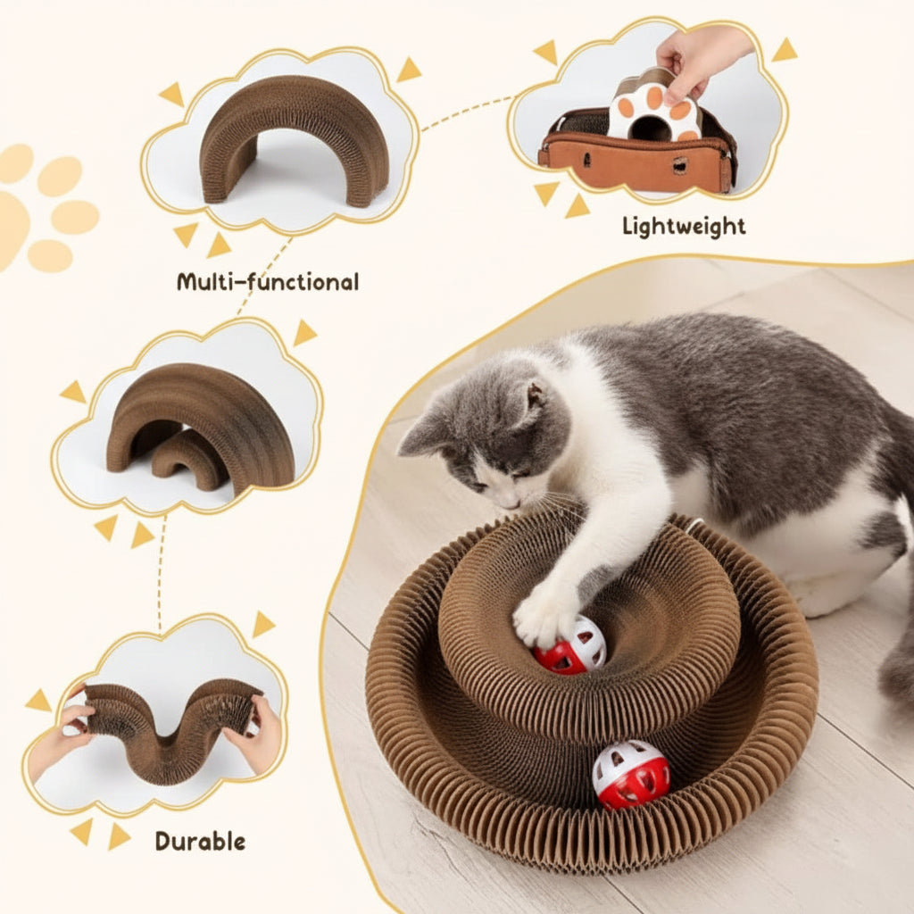 Multi-Level Foldable Cat Scratcher with Bell & Catnip